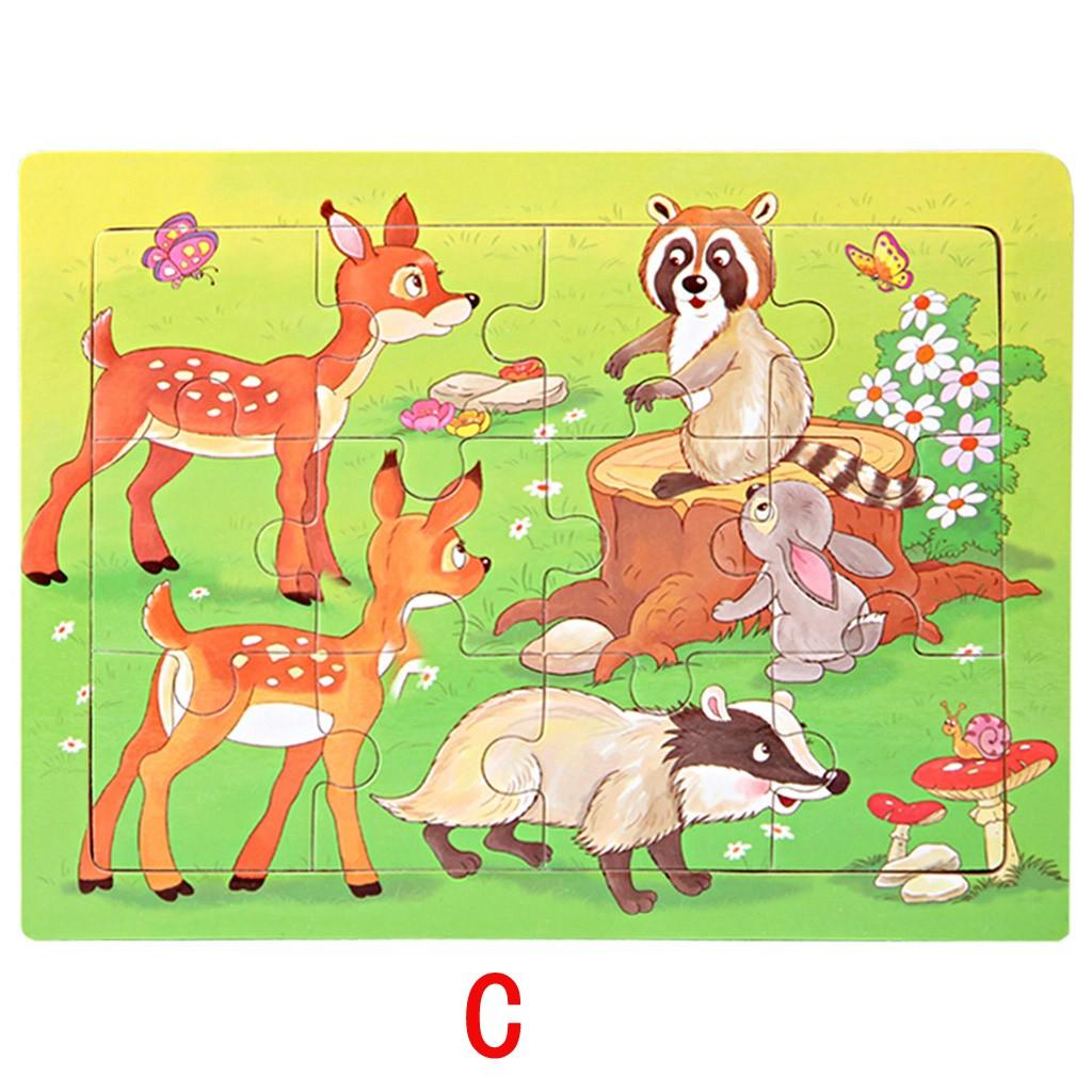 Children Wooden Toy Early Educational Cartoon Learning Pegged Puzzles Study Toy