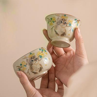 Милая кошка кролик керамическая пиала Ru Yao китайский чайный набор для кунг-фу креативная кружка мастера чашка для медитации чайная посуда чайные чашки 2025 новинка