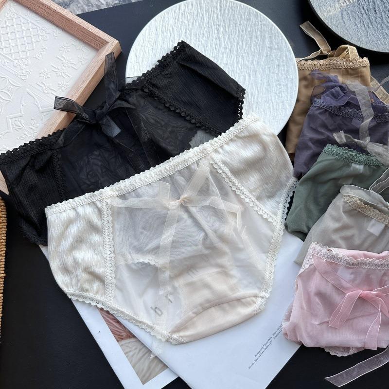 Женские милые хлопковые трусики с кружевом и ледяной сеткой для весны и лета