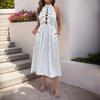 Women's Fashion Summer Spring Polka Dot Print Sleeveless O-Neck High Waist Casual Dresses