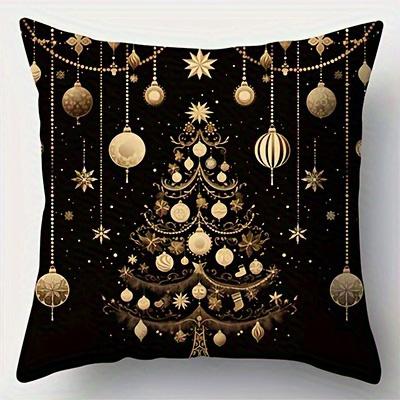 Home Decor Christmas Golden Decorative Pattern Pillow Covers Pattern Cushion Cover Suitable For Sofa Bedroom Car Pillow Cover