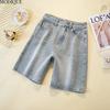 MODIQUE 2025 New Plus Size Summer Women's Casual Vintage Straight Denim Shorts Elastic Jeans Ladies Loose Basic High Waist Pants