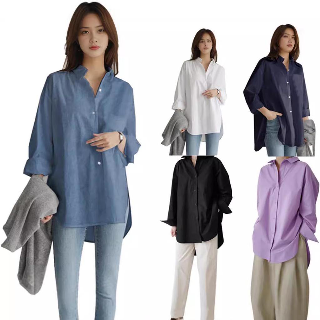 2024 Women's Loose Casual Irregular Button-Down Long Sleeve Shirt for Autumn and Winter