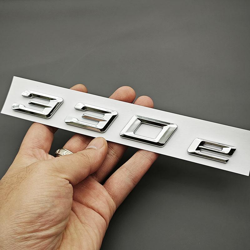 AAAOM1 NEW 3D ABS Chrome Black Car Letters Logo 330e Rear Trunk Badge Emblem Decals For BMW 330e G20 G21 F30 F31 Exterior Accessories