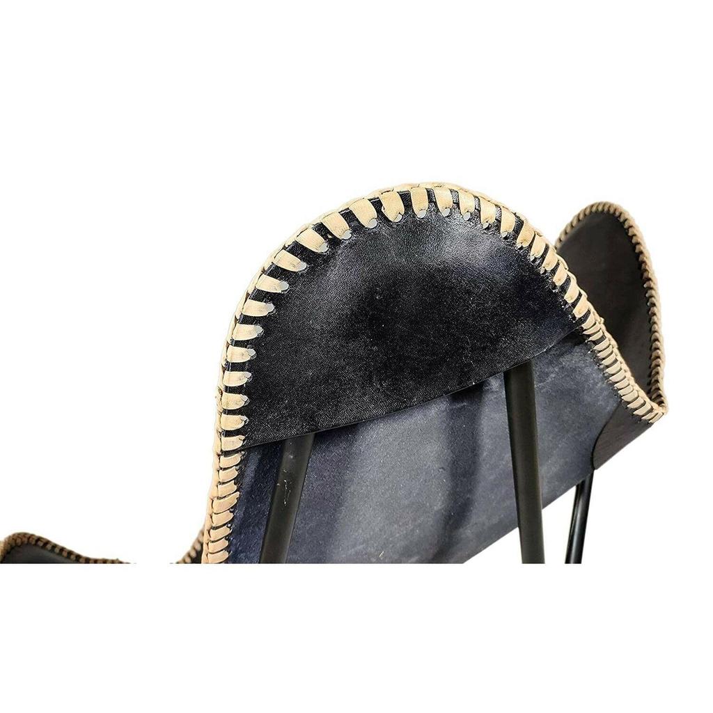 Black Leather Vintage Relax Arm Butterfly Chair Folding Seat Modern Sling Lounge