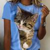 Cute Cat Print O-Neck TShirt Women Tee Oversized Casual Short Sleeve T-Shirt For Spring Summer Streetwear Daily Women's Clothing