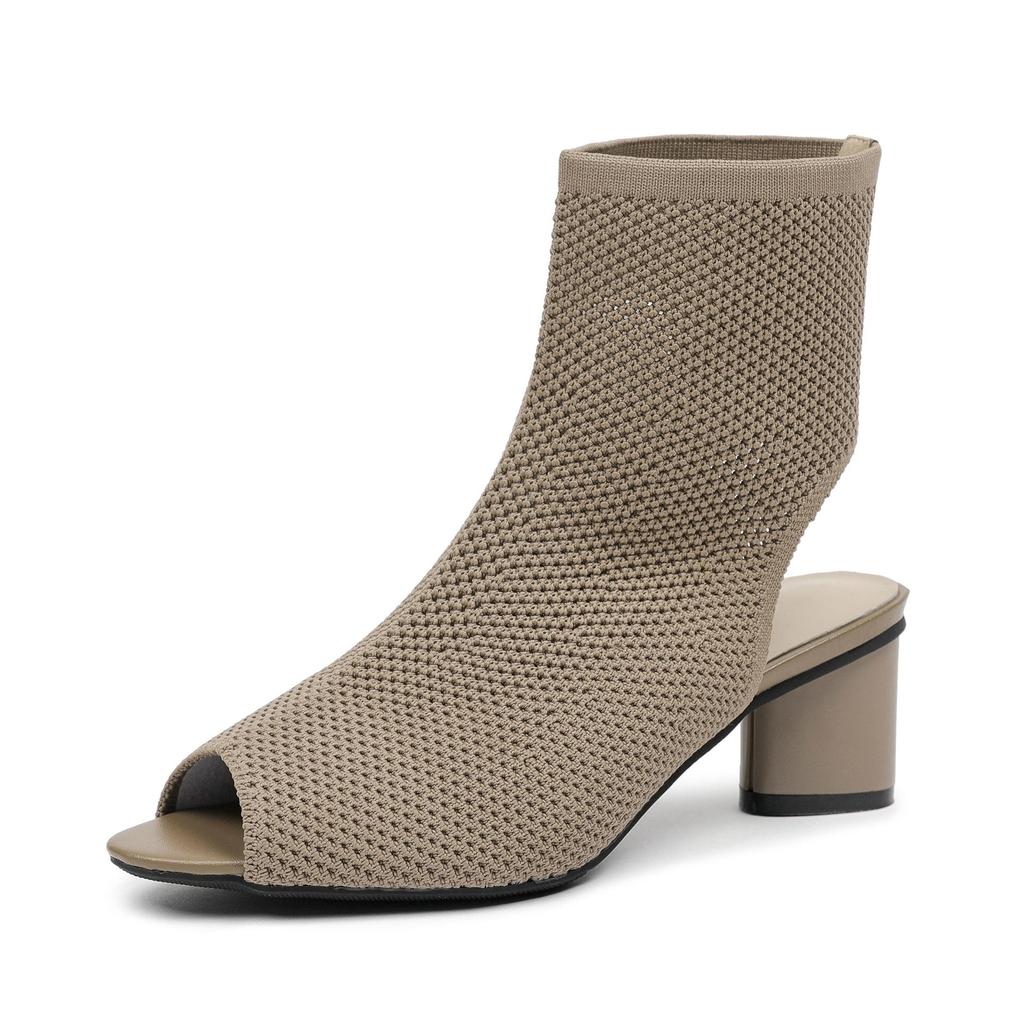 Осень-зима Большие размеры женские вязаные короткие сапоги-трубы повседневные удобные грубые каблуки с острым носком и толстым каблуком 34-43