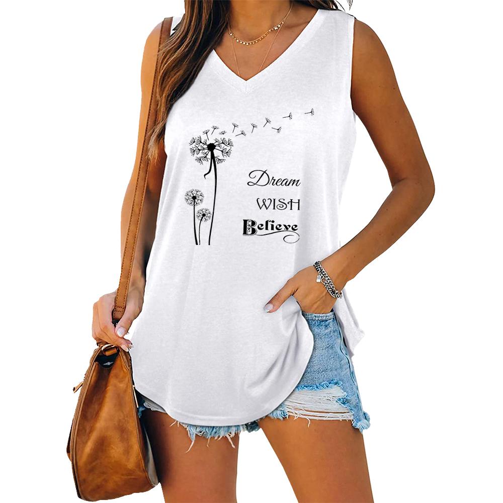 Summer Fashion Printed Tank Top Women Casual V Neck Sleeveless Shirt