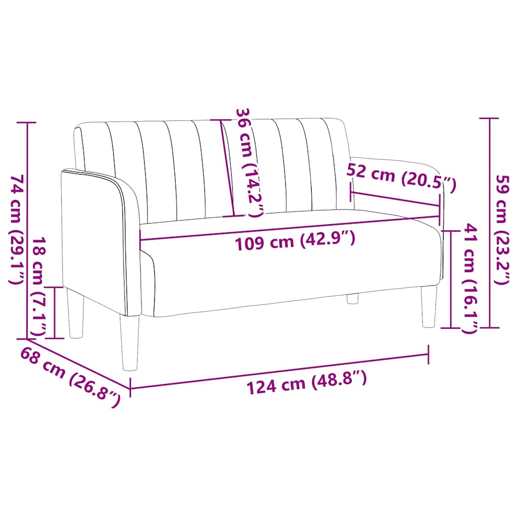2 Seater Sofa in Dark Grey 109 cm Velvet