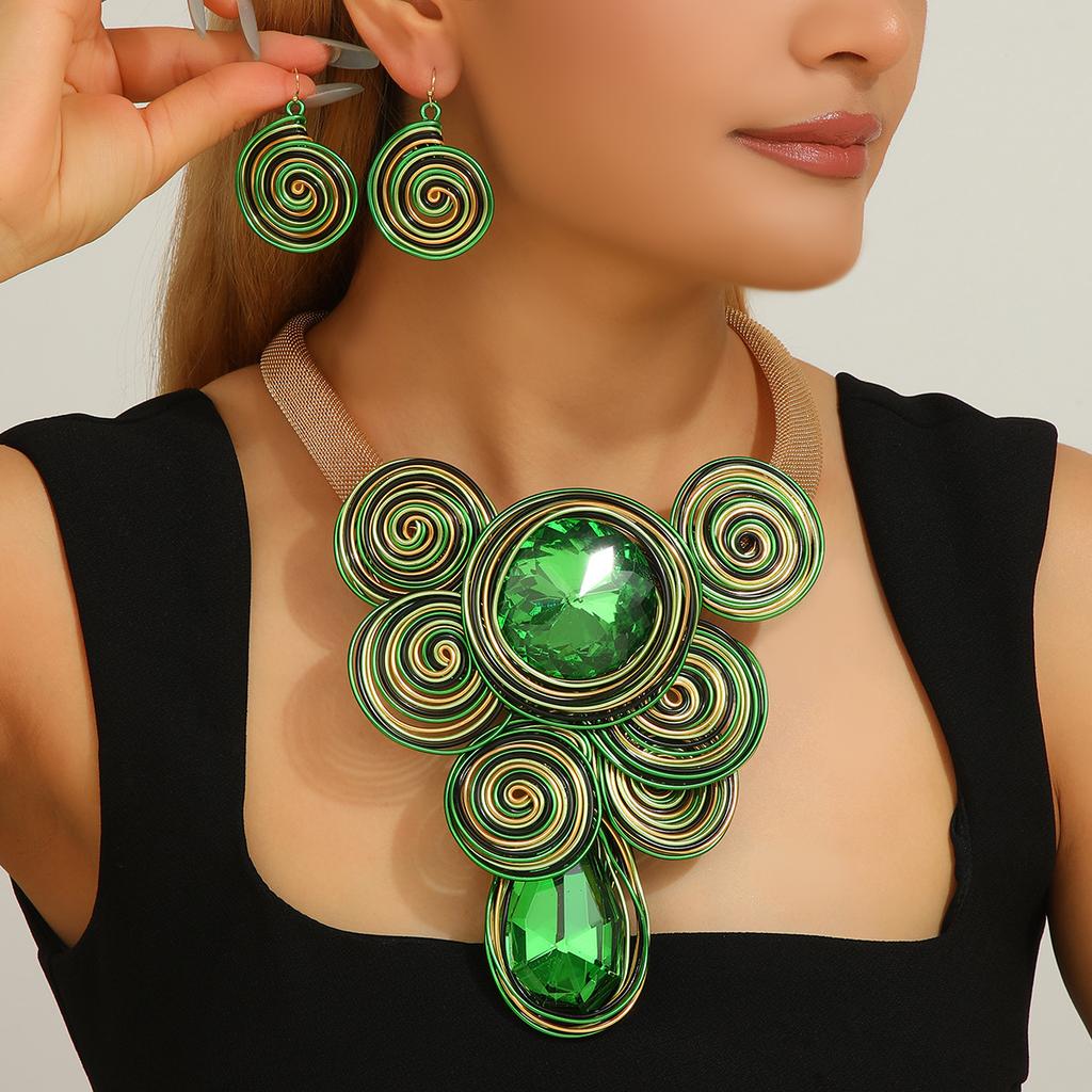 Женский набор бижутерии для преувеличения Плетёное из алюминиевой проволоки ожерелье с кристальными бусинами и серьги