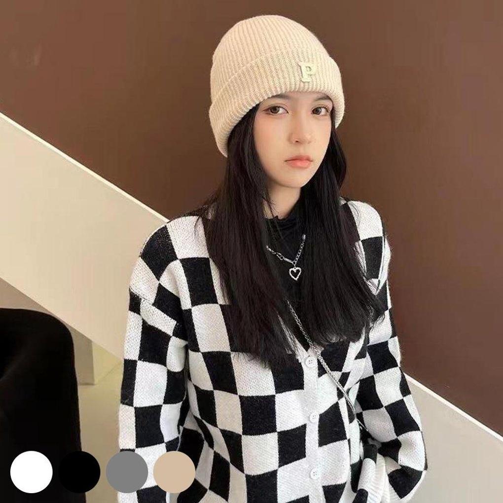 Women's Daily Basic P English Point Fashion Knit Beanie