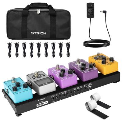 STRICH Powered Effects 38 x Легкая педалборд из алюминиевого сплава с сумкой для педальных кабелей и лентами PB-M15 Board, 13см, 0.59кг, Липучка