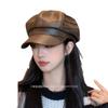 Показать небольшой темпераментный PU кожаный головной убор кепка детская ретро универсальный коричневый берет восьмиугольная шляпа женская осень и зима