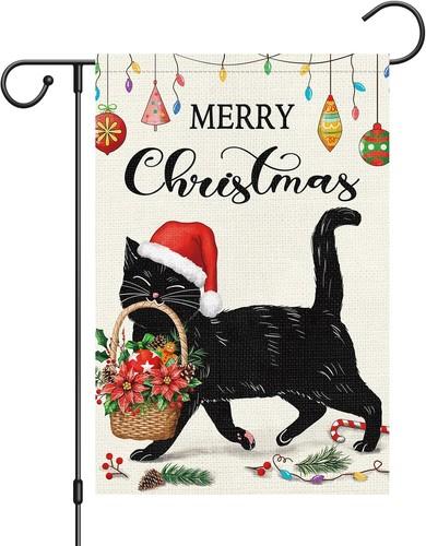Merry Christmas Black Cat Garden ag Double Sided, Burlap Welcome, 12x18 XXQ