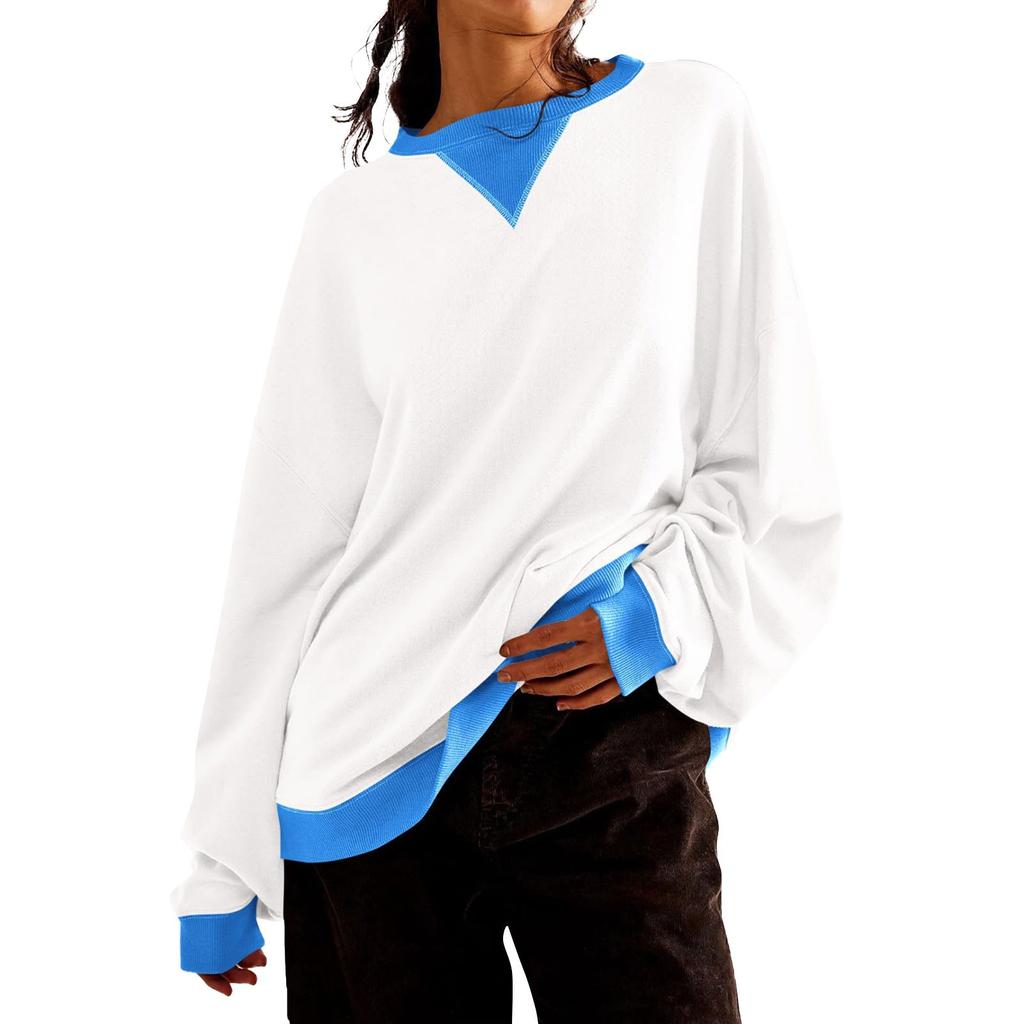 Женская толстовка с цветными блоками и воротником, негабаритная рубашка с длинными рукавами, повседневный пуловер, верхняя одежда