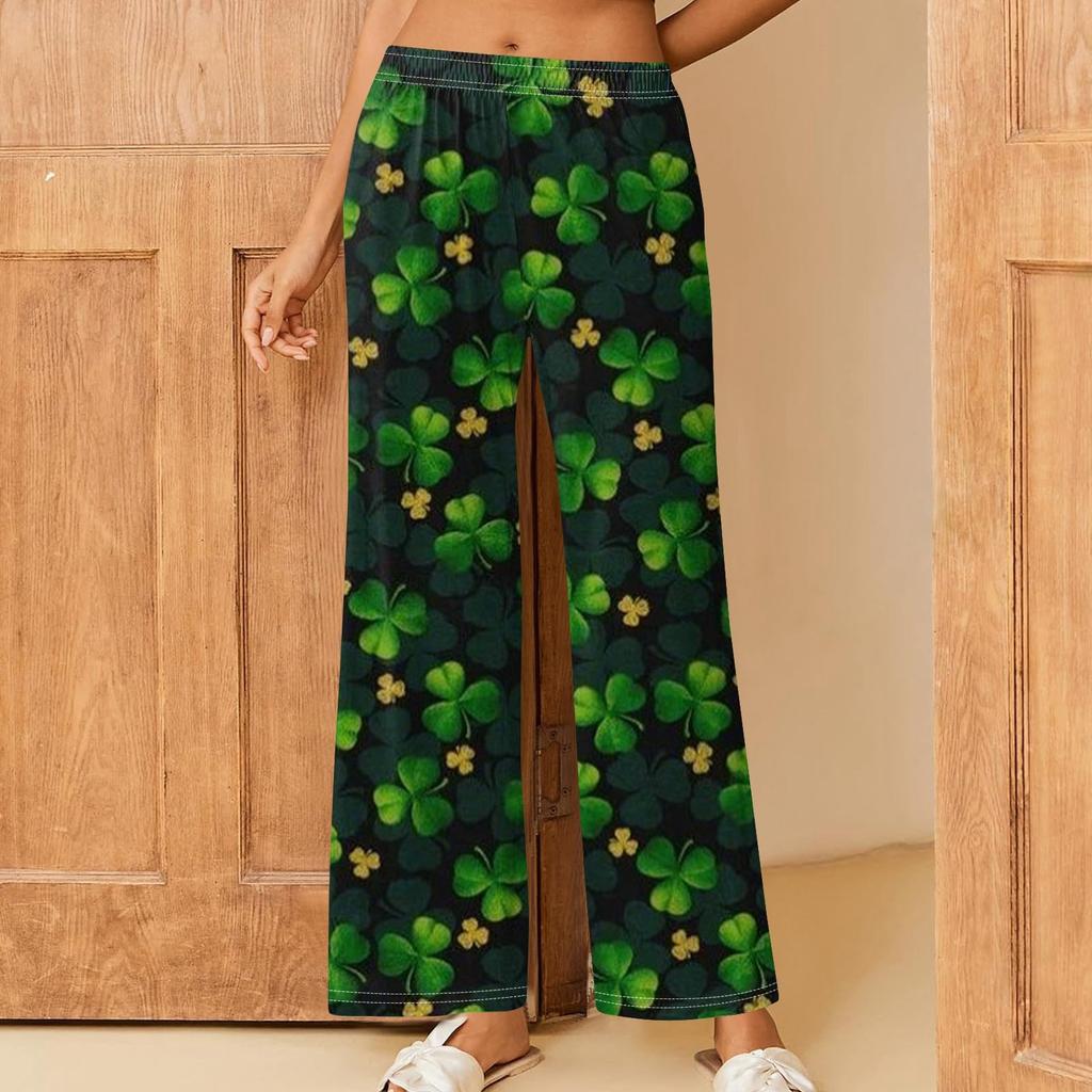Women's St. Patrick's Day Printed Casual Elastic Waist Comfortable Straight Tube Loose Pants