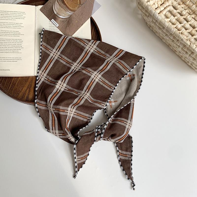 Headscarf Women's Idyllic Summer New Clear Plaid Triangle Scarf Scarf Women's Knitted Headband Silk Scarf