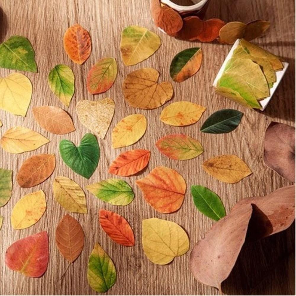 50 шт. Самоклеящиеся наклейки из бумаги с листьями для DIY, форма листа, для скрапбукинга, серия «Желтые осенние листья», растительные наклейки, для студентов