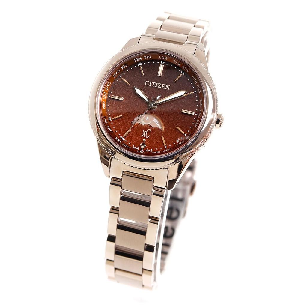 Citizen XC Sakura Sun Moon Pink Eco-Drive Women's Watch, Light-Powered, Radio-Controlled, Waterproof, Pink, Brown, Lightweight, & Design, EE1004-73W,