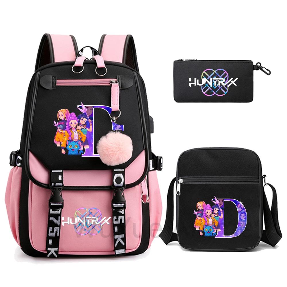 3 шт./набор Милый мультяшный рюкзак с принтом 26 английских букв и наплечной сумкой для студента-подростка, девочки, мальчика, портфель большой вместимости, дорожная сумка, детский подарок