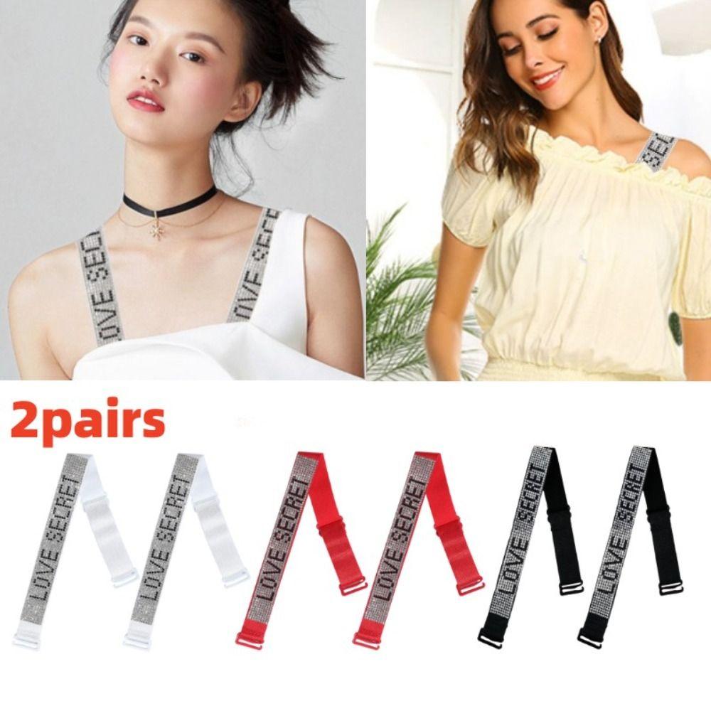 2pairs Adjustable Bra Shoulder Strap Anti Slip Underwear Strap Rhinestone Bra Strap Ladies