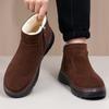 Winter Men's Cotton Shoes Artificial Leather Woolen Fleece One-Piece Warm Casual High-Top Boots Reversible Cow Leather Men's Shoe