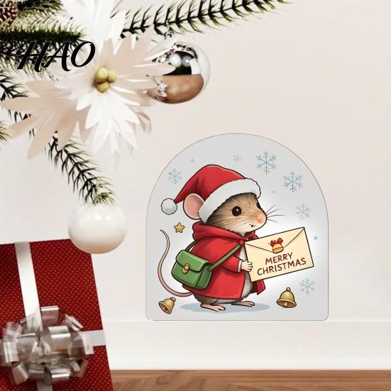 Waterproof PVC Winter Wall Art Christmas Mouse Sticker, Hole Decal, Peel Creative Holiday Gift for Friends And Stick Decor Home Party Festive