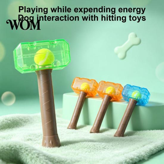 Active Play Dog Accessories 2Pcs Squeaky Hammer Toys with Tennis Ball Inside, Interactive Fetch Toys, Safe Pet Equipment Rubber Chew Toy for