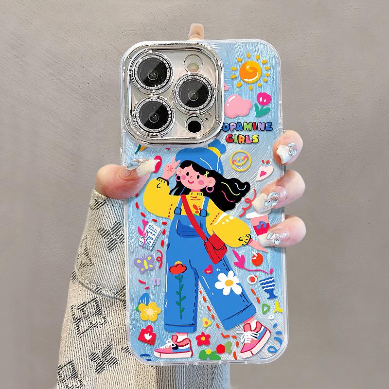 Cartoon Girl Is Suitable for 16promax, 15 IPhone Cases, 14 Gauze, 13 Fun Graffiti, 12 Cute and 11 Niche