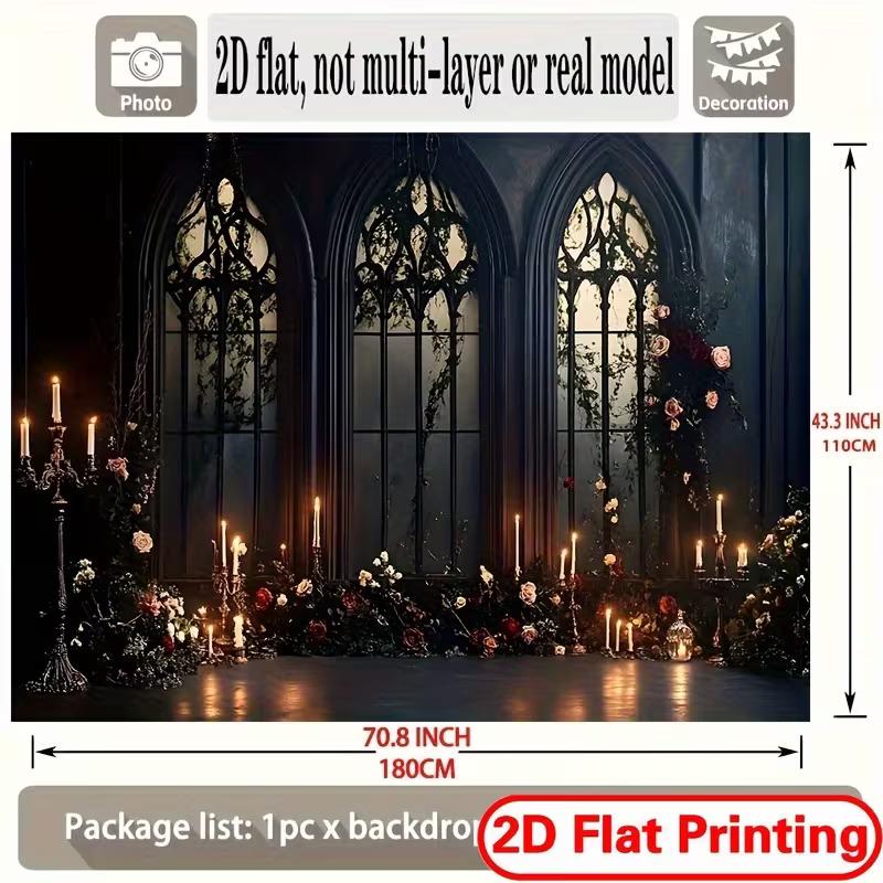 2D Moody Victorian Wedding Backdrop with Arched Windows Party Backdrop