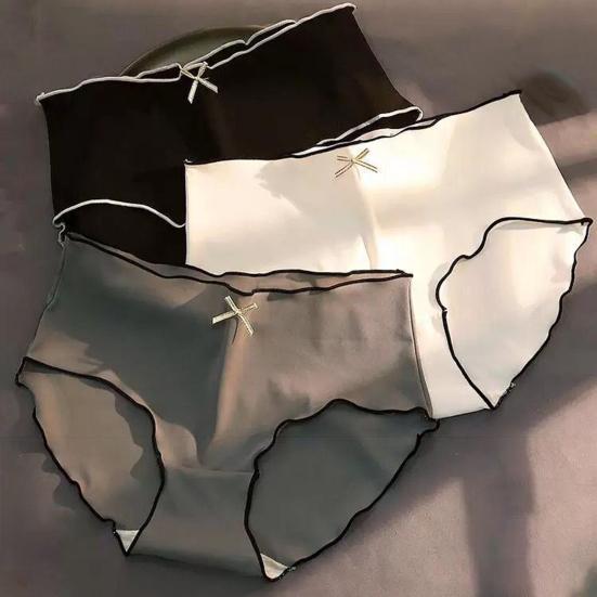 Women's Low Waist Ice Silk Underwear Seamless No Show Triangle Briefs Soft Breathable Stretchy Panties Full Coverage Underpants with Bow