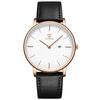 Watch Simple Stylish Thin Casual Date Display Waterproof Analog Quartz Watch Leather Strap White Black [BEN NEVIS] Men's