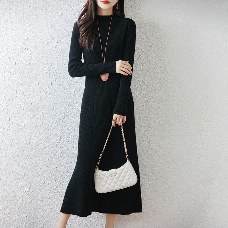 Женское платье-свитер 100% шерсть MODERN NEW SAGA Водолазка вязаный длинный пуловер зимние джемперы шерстяное длинное платье женское