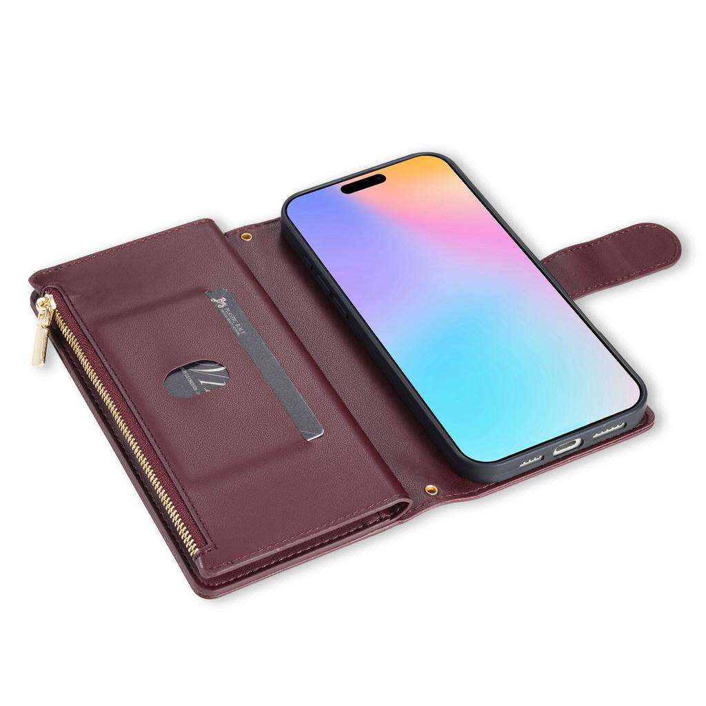 For iPhone 17 Case Rhombus Stitching Leather Wallet Phone Cover with Long/Short Strap