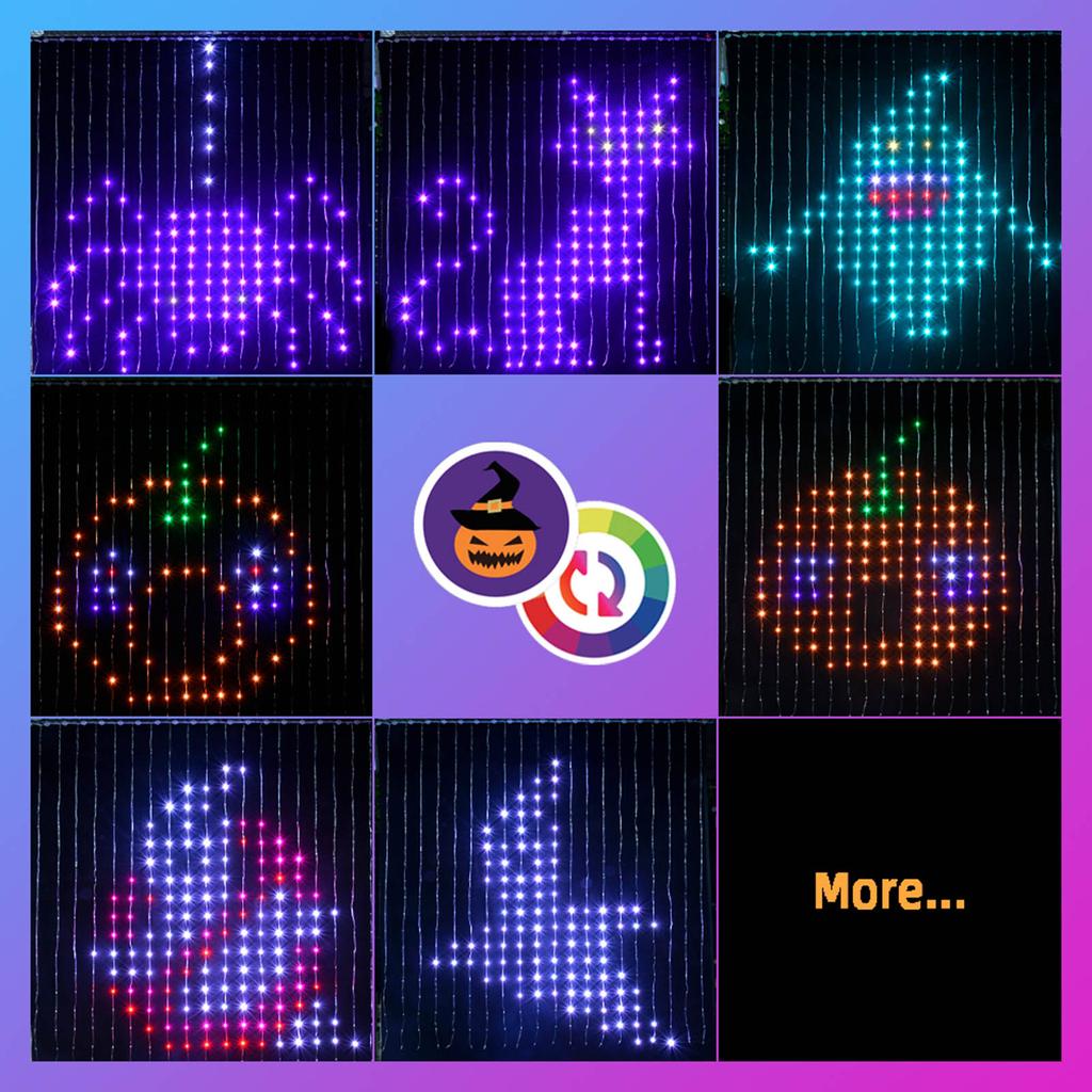 Умные RGB светодиодные гирлянды-шторы DIY Управление через приложение 400 светодиодов Синхронизация с музыкой Водонепроницаемые IP68 Декор для вечеринки, Рождества, дома, улицы, помещения