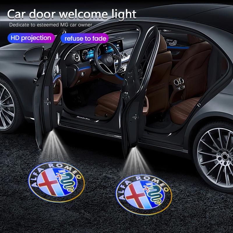 2pcs HD Car Door Welcome Light Led Projector Lamp For Alfa Romeo Giulietta Mito 159 Giulia Stelvio 156 147 Tonale Brera Disco