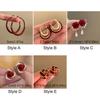 Geometric Wine Red New Year Earring Vintage Autumn Winter Earring Rose Pearl Ear Studs  Women