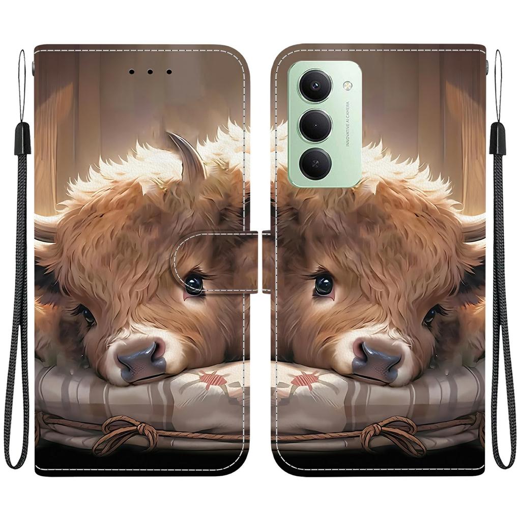 For Xiaomi Redmi 15 4G (EU) (171mm) Leather Case Stand Wallet Pattern Printing Phone Cover with Wrist Strap