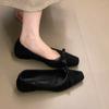 2025 осень новые туфли-лодочки с квадратным носком и бантом на низком каблуке, женские туфли на один педаль с легким вырезом, удобные для работы, универсальные туфли Doudou