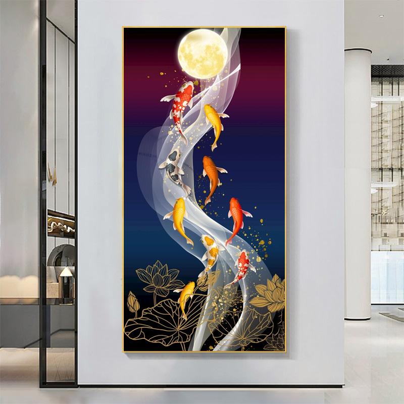 Картины с рыбками кои, современные постеры с животными, печать на холсте, абстрактные настенные художественные картины Куадрос для гостиной, домашний декор, БЕЗ РАМКИ