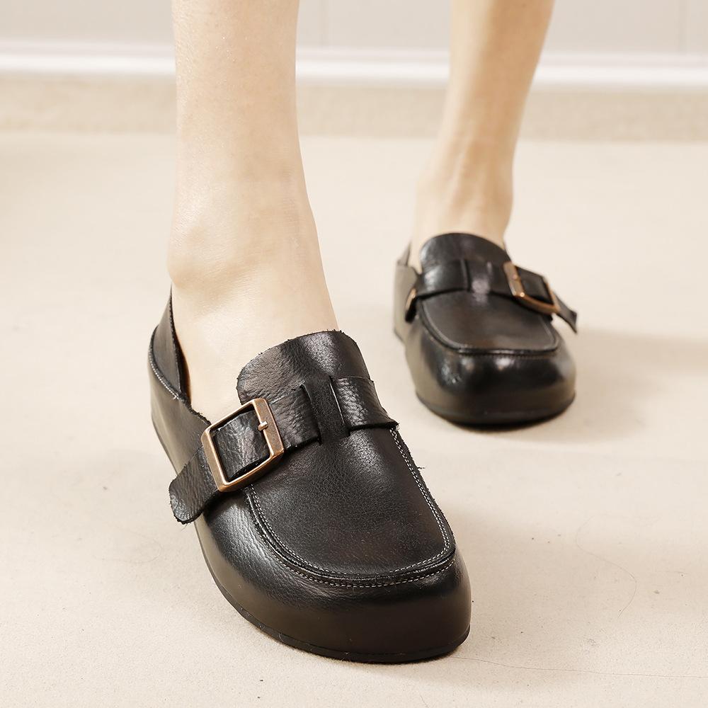 GKTINOO Ретро Натуральная Кожа Мягкая Подошва Обувь 2025 Весна Новые Лоферы Круглый Носок Универсальные Слипоны Женские Балетки