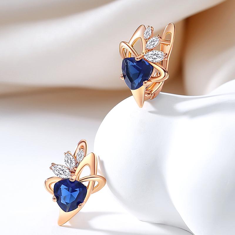 Женские серьги-капли Kinel темно-синего цвета с цирконием, розовое золото, свадебные изысканные украшения