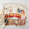 58 CM Summer New Simulation Silk Square Scarf Illustration Artistic Scarf Headband Women'S Decorative Versatile Small Headscarf