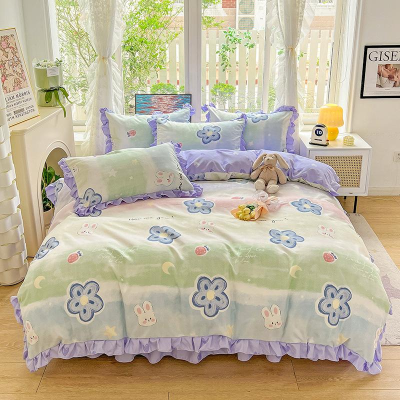 Комплект из четырех предметов, кружевное одеяло с пудрой, постельное белье, подзор для кровати, комплект из трех предметов с изображением принцессы и девочки