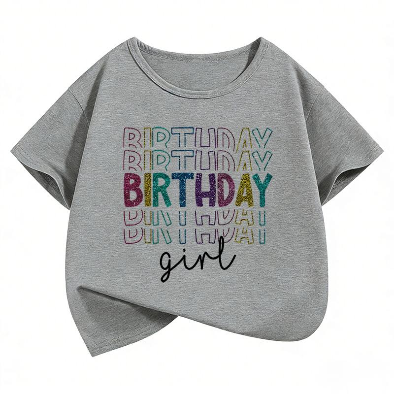 Детские футболки с принтом 'Birthday Girl' Летние футболки с коротким рукавом Одежда для девочек Кавайные топы Детская футболка в стиле Y2K