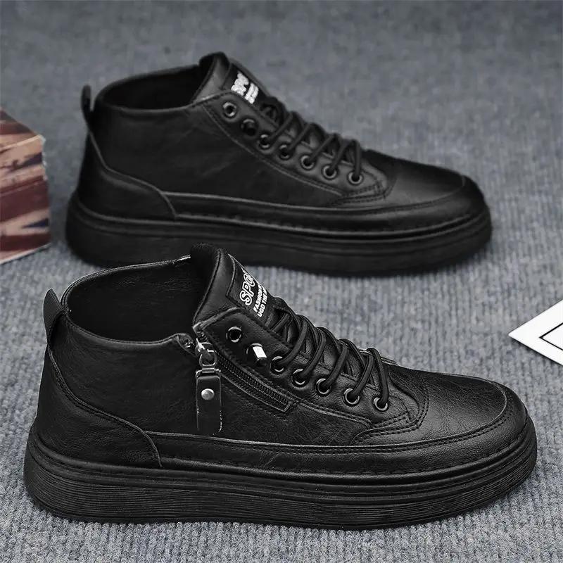 Кожаная обувь для мужчин Плоская Нескользящая и Водонепроницаемая Круглый носок Мужская Повседневная обувь Взрослые По акции Низкая цена Мода 2024 Дизайнерская