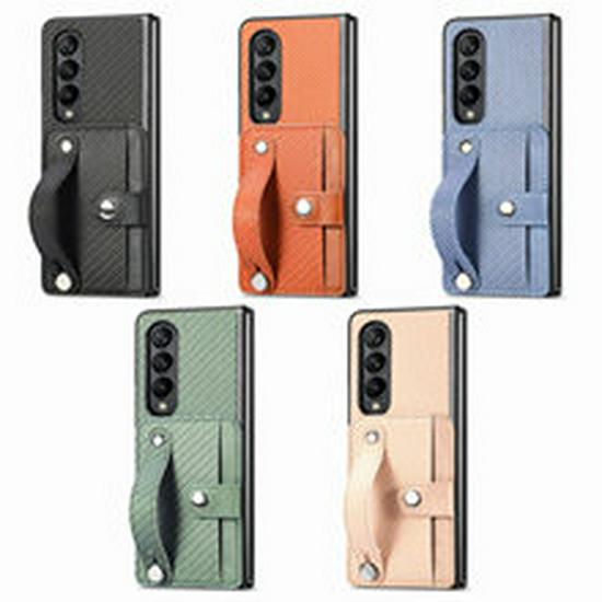 Чехол-бумажник из кожи с слотом для карт и ремешком для Samsung ZFold7/ZFold6 - Защитная обложка из ПУ с ощущением кожи