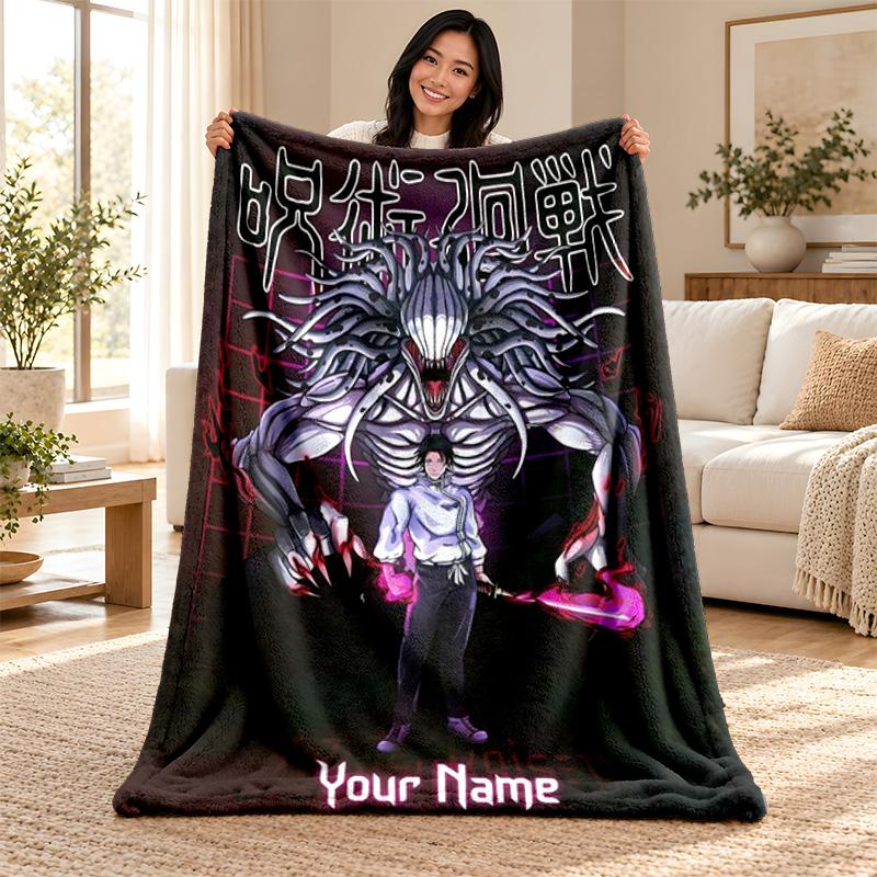Jujutsu Kaisen Custom Name Fleece Blanket Personalized Soft Cozy Throw Blanket Customized Gift for Birthday Christmas