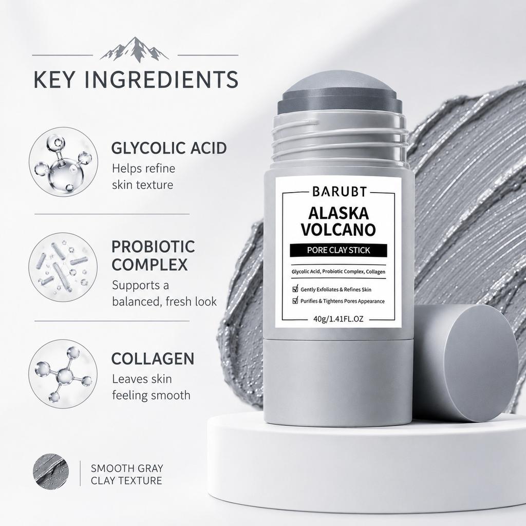 BARUBT Volcanic Ash Clay Mask Stick Deep Cleansing Blackhead Remover Gentle Facial Skin Care Pore Purifying Treatment 