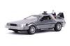 Jada Back To the Future 2 Lighted Time Machine 1:24 Scale Diecast Collectible Car, Brushed Metal, Flying Version, 31468